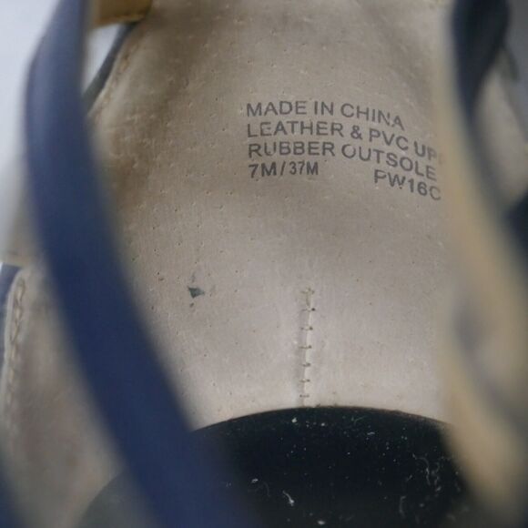 Michael Kors Navy Blue T Strap Sandal Heel Strappy Leather PVC 7M - Picture 7 of 12